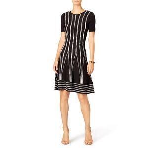 Shoshanna Womens Black White Knitted Cleo Fit & Flare Dress Small